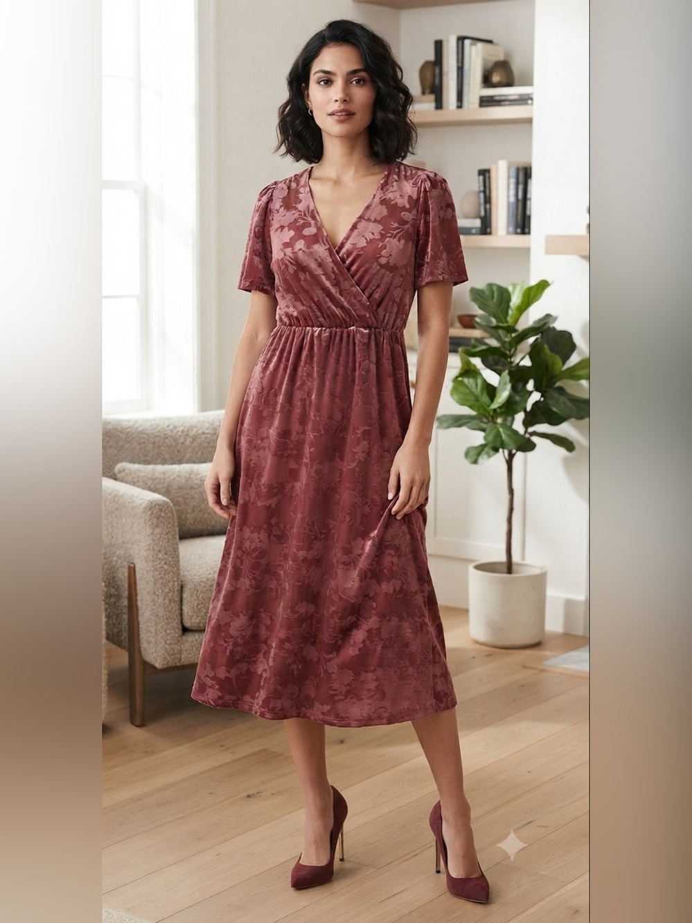 Harlow & Rose  Floral Velvet Midi Dress